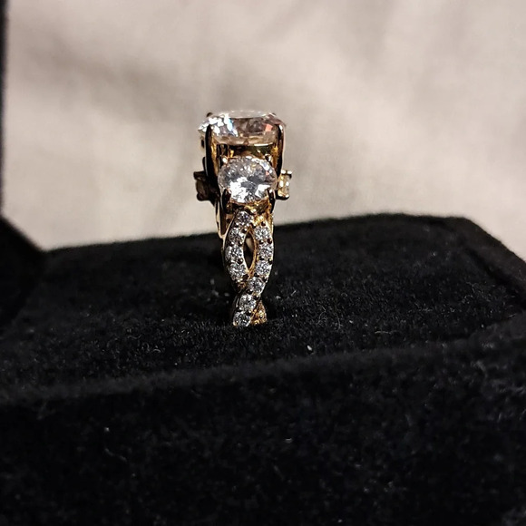 Genuine Moissanite Trilogy Ring In 14k YG Vermeil. - Picture 5 of 14